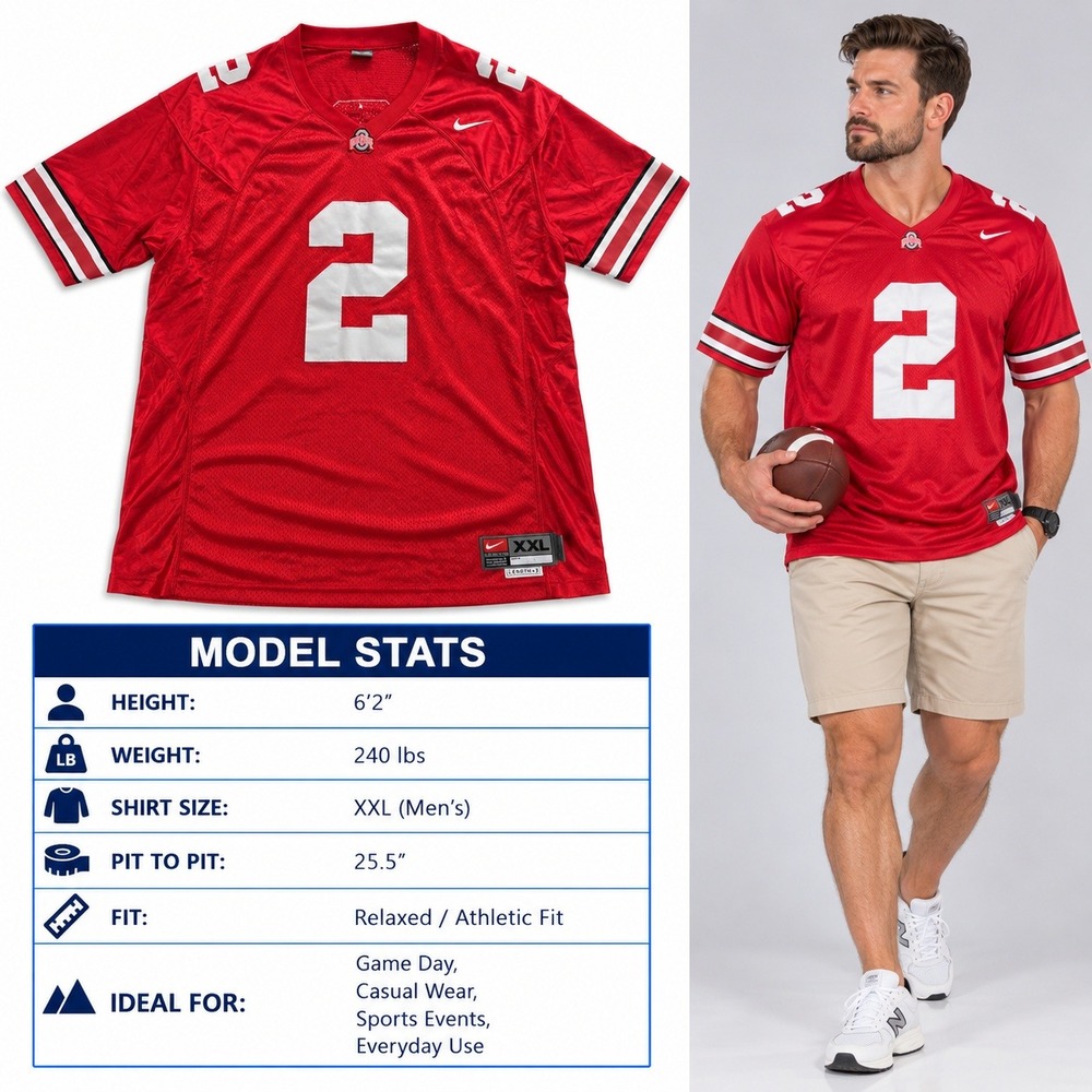 Nike Ohio State Buckeyes #2 Football Jersey Red Mens XXL Team Length +2